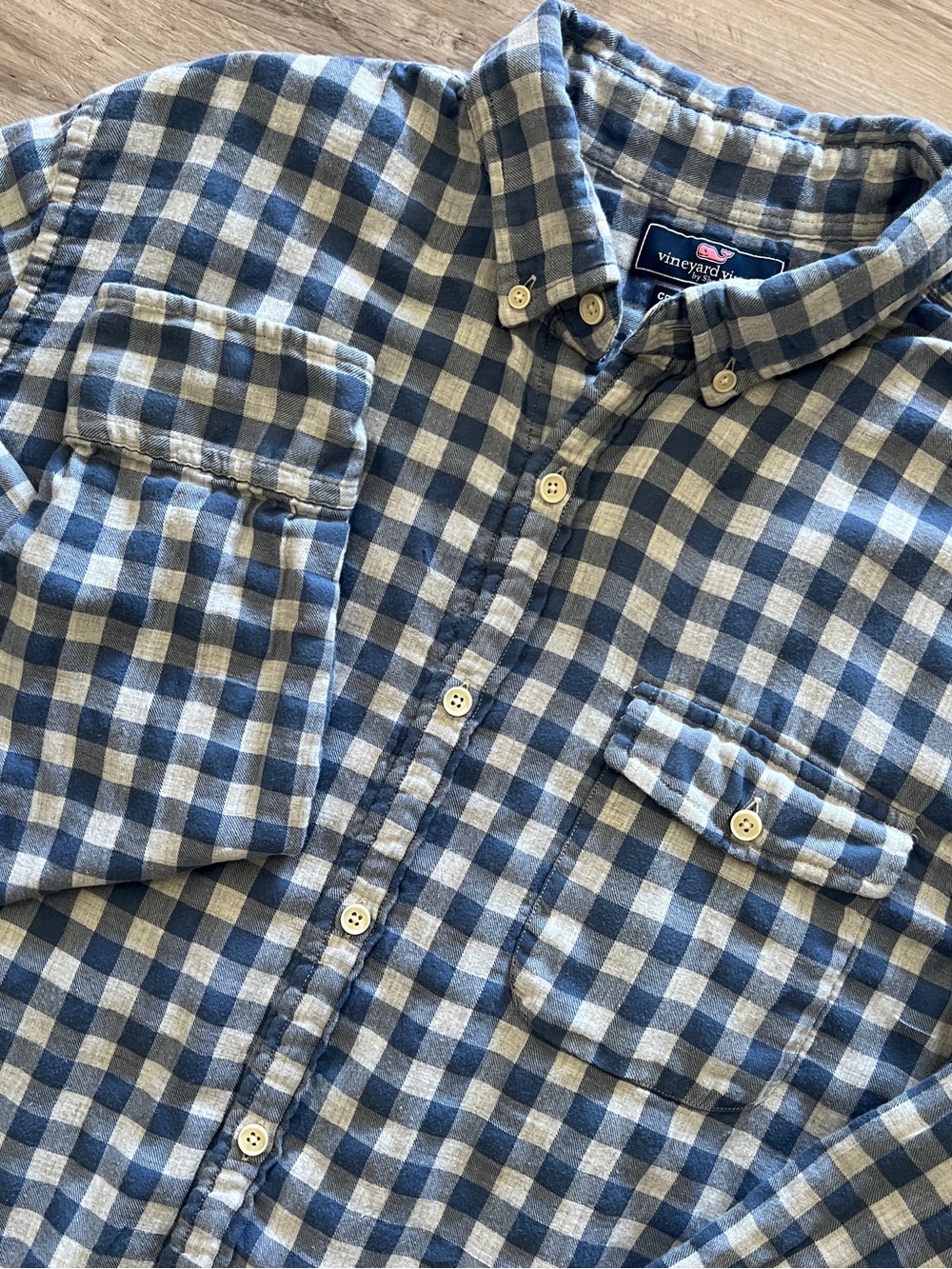 Vineyard Vines Shirt Men Sz XL Blue Flannel Button Up Crosby Shirt Plaid Whale